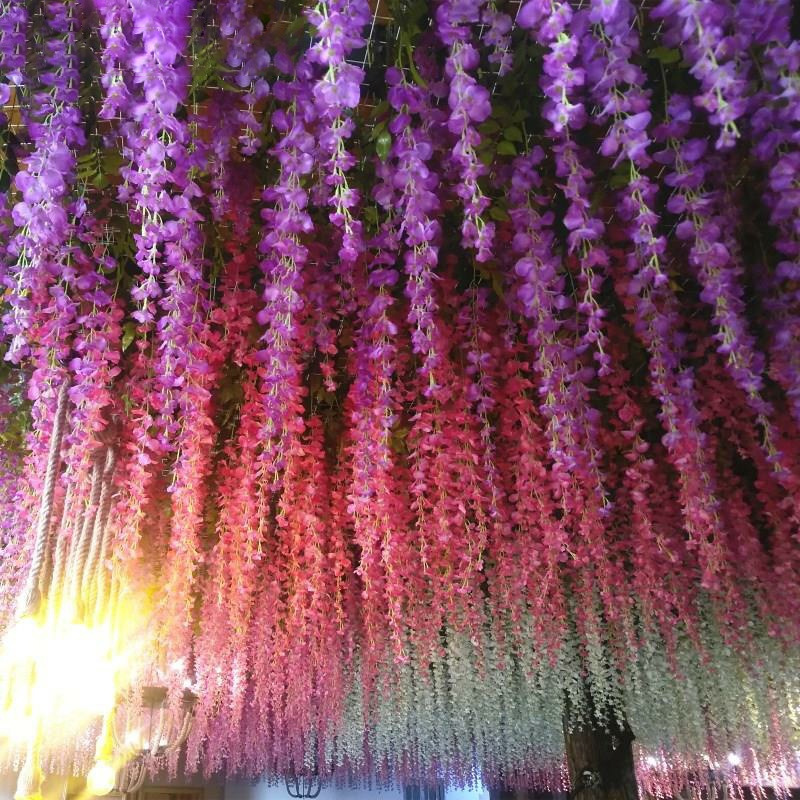 Artificial Wisteria Wedding Ceiling Decorative Silk Flower Artificial Fake Flower Rattan HANAFUJI Violets HANAFUJI Home Art Gallery Green Plants