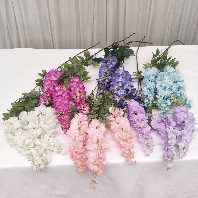 Simulation Three-Fork Wisteria Flower Ceiling Wedding Decoration Flower Multi-Color Simulation Tofu Pudding Rattan Raw Silk Fake Flowers