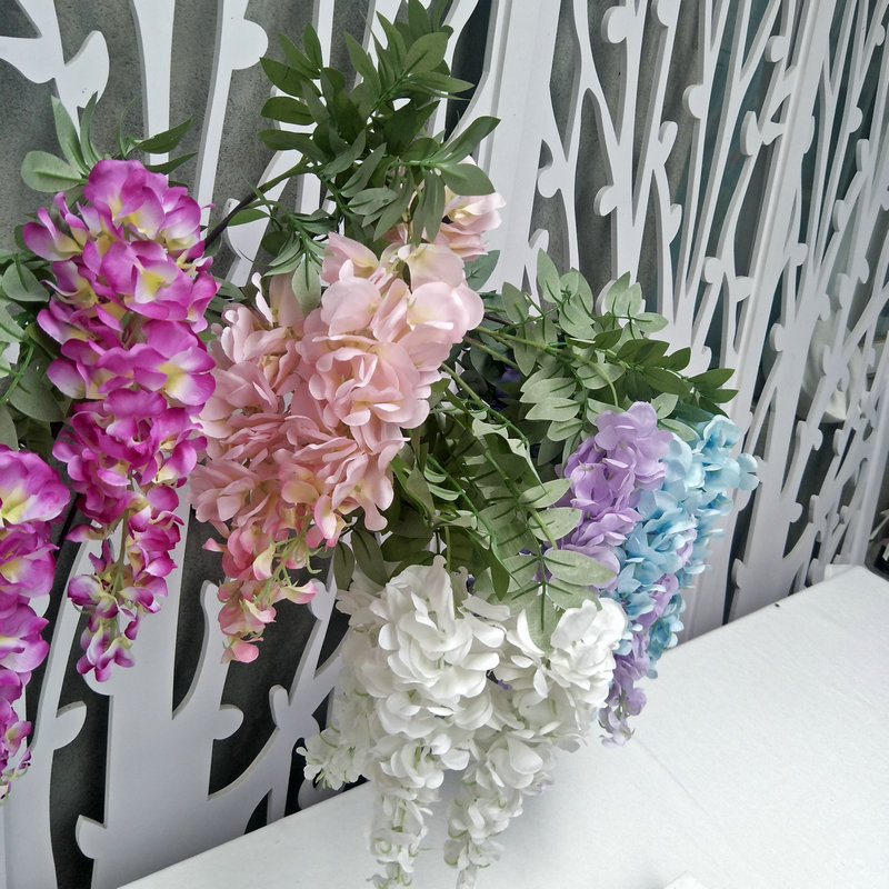Simulation Three-Fork Wisteria Flower Ceiling Wedding Decoration Flower Multi-Color Simulation Tofu Pudding Rattan Raw Silk Fake Flowers