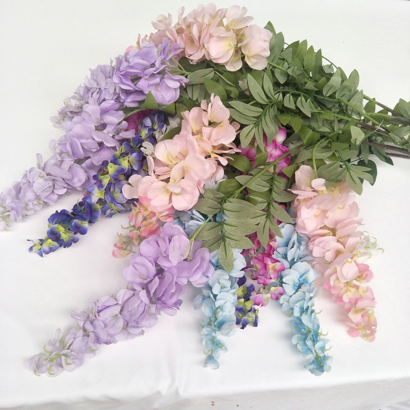 Simulation Three-Fork Wisteria Flower Ceiling Wedding Decoration Flower Multi-Color Simulation Tofu Pudding Rattan Raw Silk Fake Flowers