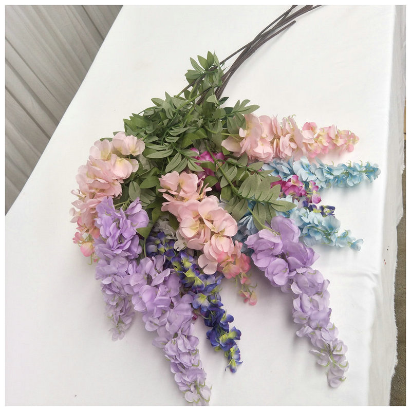 Simulation Three-Fork Wisteria Flower Ceiling Wedding Decoration Flower Multi-Color Simulation Tofu Pudding Rattan Raw Silk Fake Flowers