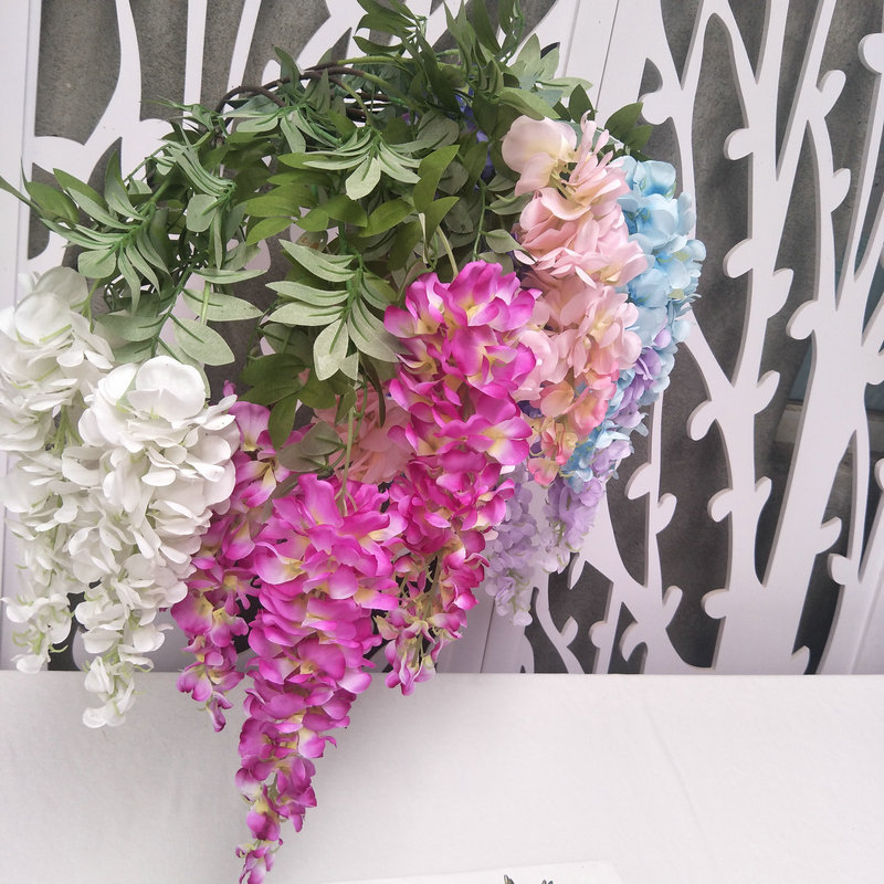 Simulation Three-Fork Wisteria Flower Ceiling Wedding Decoration Flower Multi-Color Simulation Tofu Pudding Rattan Raw Silk Fake Flowers