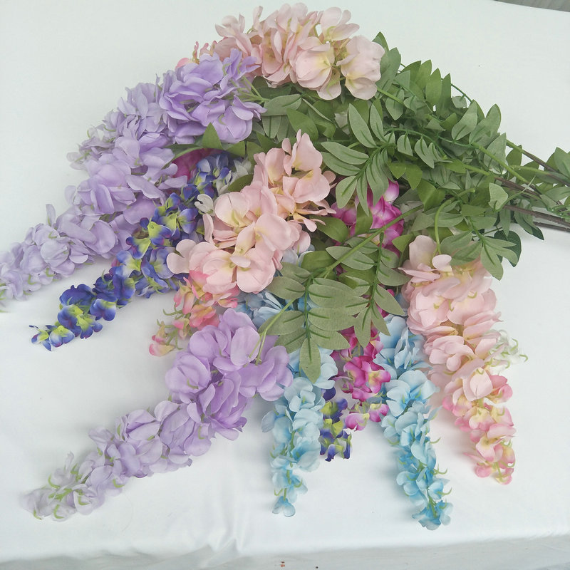 Simulation Three-Fork Wisteria Flower Ceiling Wedding Decoration Flower Multi-Color Simulation Tofu Pudding Rattan Raw Silk Fake Flowers