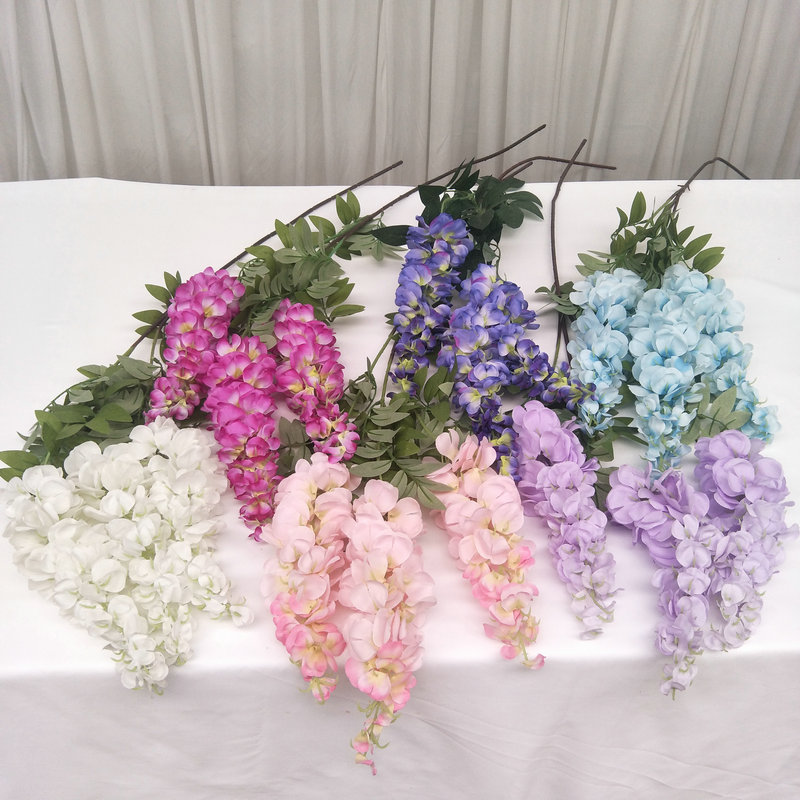 Simulation Three-Fork Wisteria Flower Ceiling Wedding Decoration Flower Multi-Color Simulation Tofu Pudding Rattan Raw Silk Fake Flowers