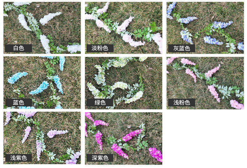 Simulation Three-Fork Wisteria Flower Ceiling Wedding Decoration Flower Multi-Color Simulation Tofu Pudding Rattan Raw Silk Fake Flowers