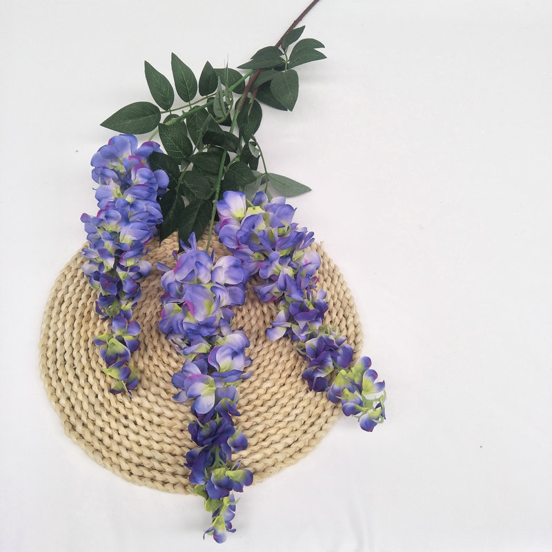 Simulation Three-Fork Wisteria Flower Ceiling Wedding Decoration Flower Multi-Color Simulation Tofu Pudding Rattan Raw Silk Fake Flowers