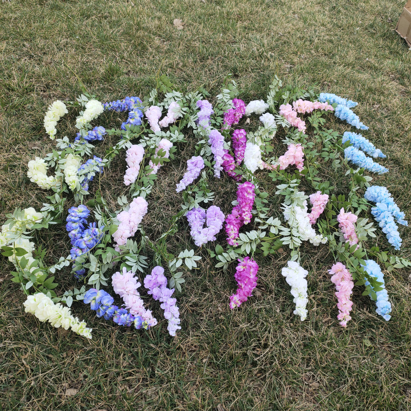 Simulation Three-Fork Wisteria Flower Ceiling Wedding Decoration Flower Multi-Color Simulation Tofu Pudding Rattan Raw Silk Fake Flowers