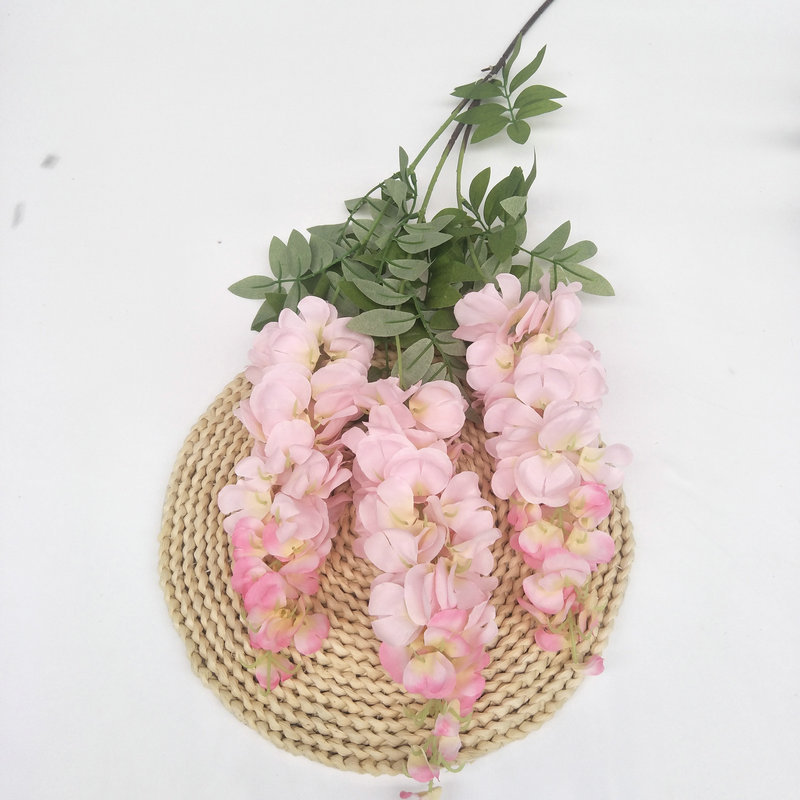 Simulation Three-Fork Wisteria Flower Ceiling Wedding Decoration Flower Multi-Color Simulation Tofu Pudding Rattan Raw Silk Fake Flowers