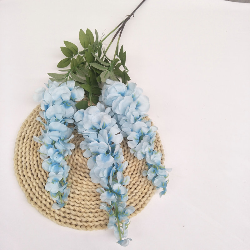 Simulation Three-Fork Wisteria Flower Ceiling Wedding Decoration Flower Multi-Color Simulation Tofu Pudding Rattan Raw Silk Fake Flowers