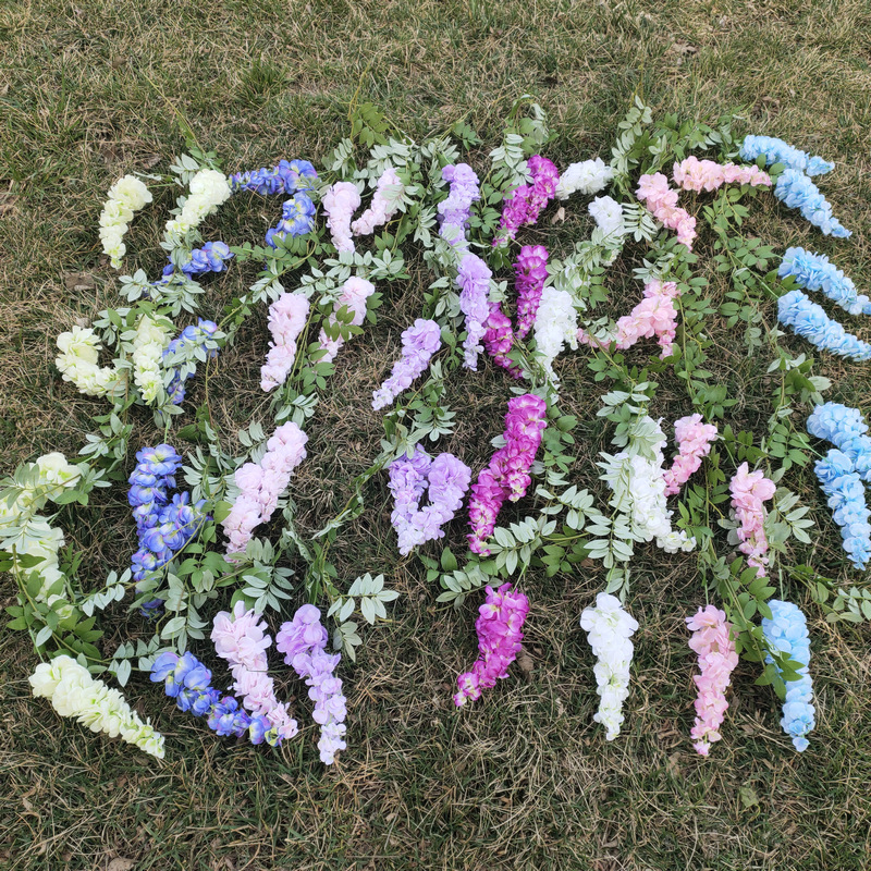Simulation Three-Fork Wisteria Flower Ceiling Wedding Decoration Flower Multi-Color Simulation Tofu Pudding Rattan Raw Silk Fake Flowers