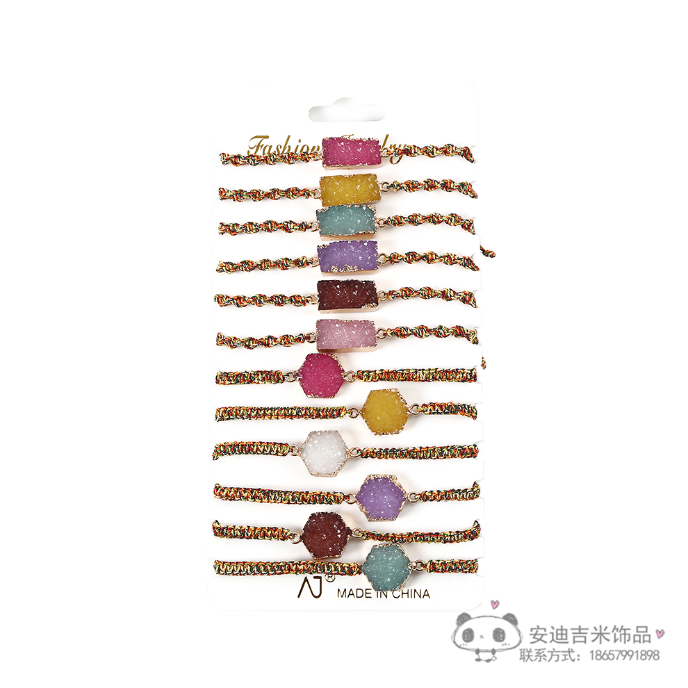 Fashion Simple Zircon Cut Face Crystal Pendant Bracelet Handmade Braided Rope DIY Bracelet Wrist Ring Factory Direct Sales