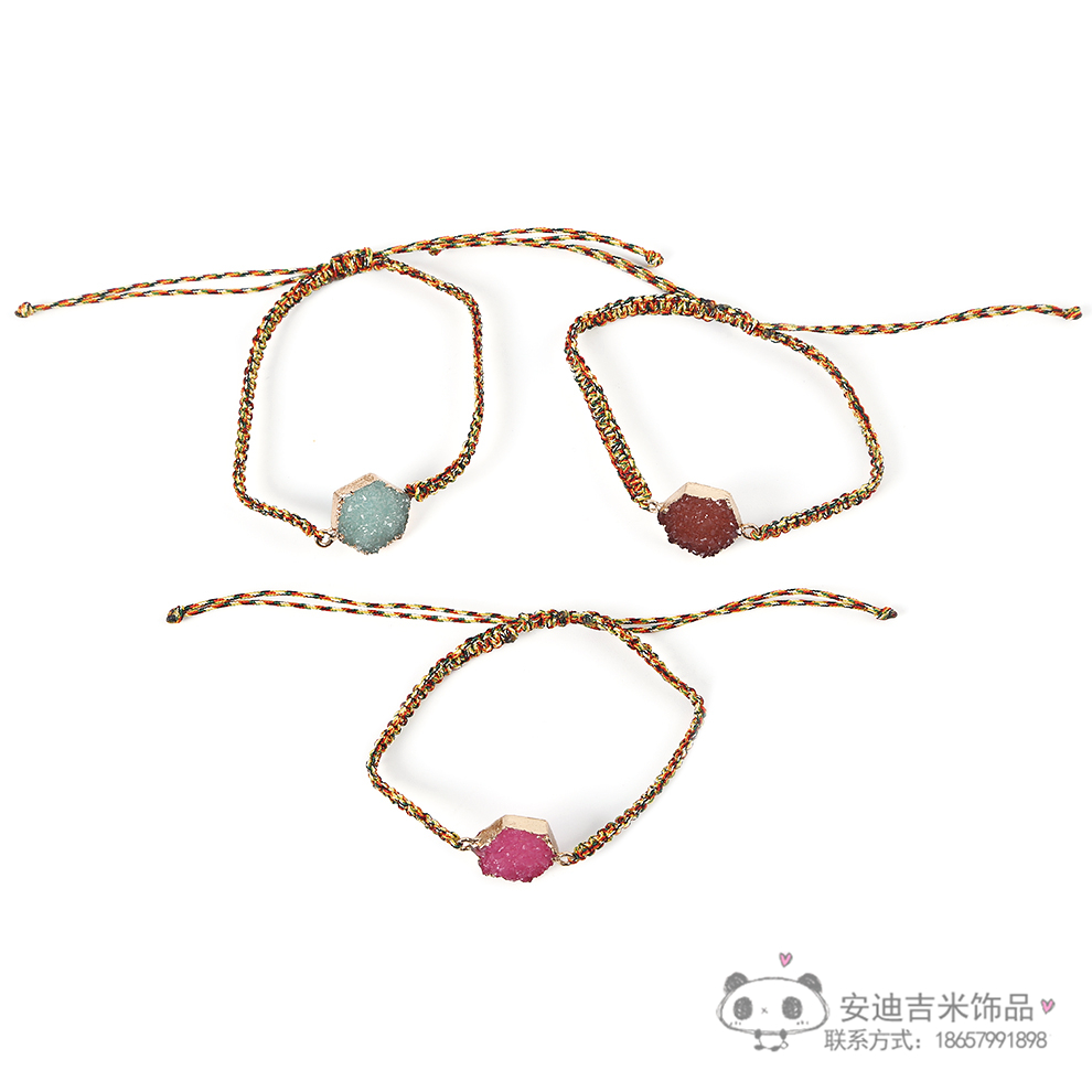 Fashion Simple Zircon Cut Face Crystal Pendant Bracelet Handmade Braided Rope DIY Bracelet Wrist Ring Factory Direct Sales
