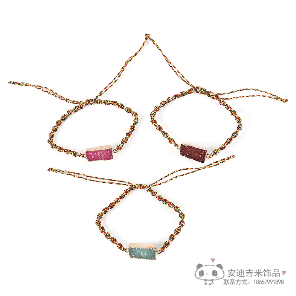Fashion Simple Zircon Cut Face Crystal Pendant Bracelet Handmade Braided Rope DIY Bracelet Wrist Ring Factory Direct Sales