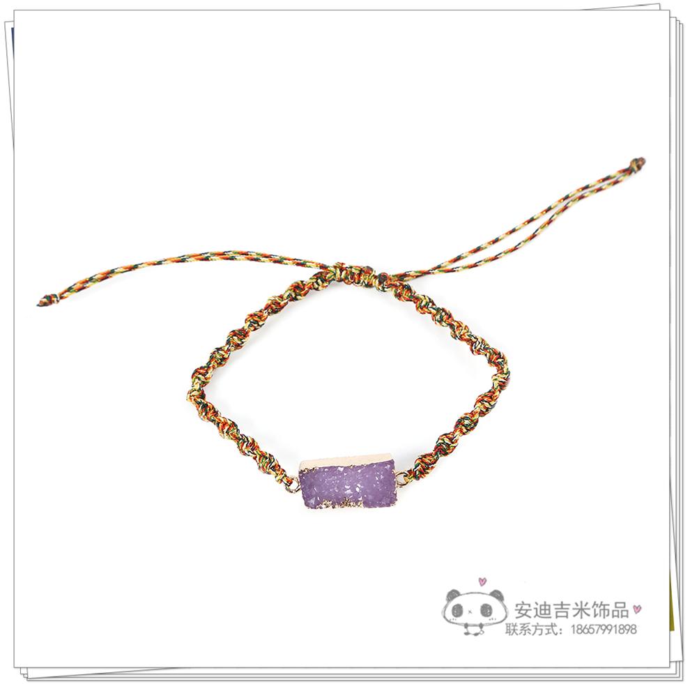 Fashion Simple Zircon Cut Face Crystal Pendant Bracelet Handmade Braided Rope DIY Bracelet Wrist Ring Factory Direct Sales