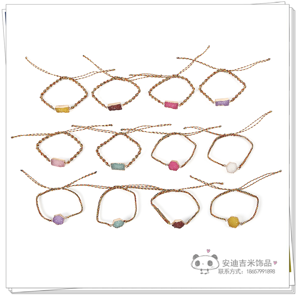 Fashion Simple Zircon Cut Face Crystal Pendant Bracelet Handmade Braided Rope DIY Bracelet Wrist Ring Factory Direct Sales