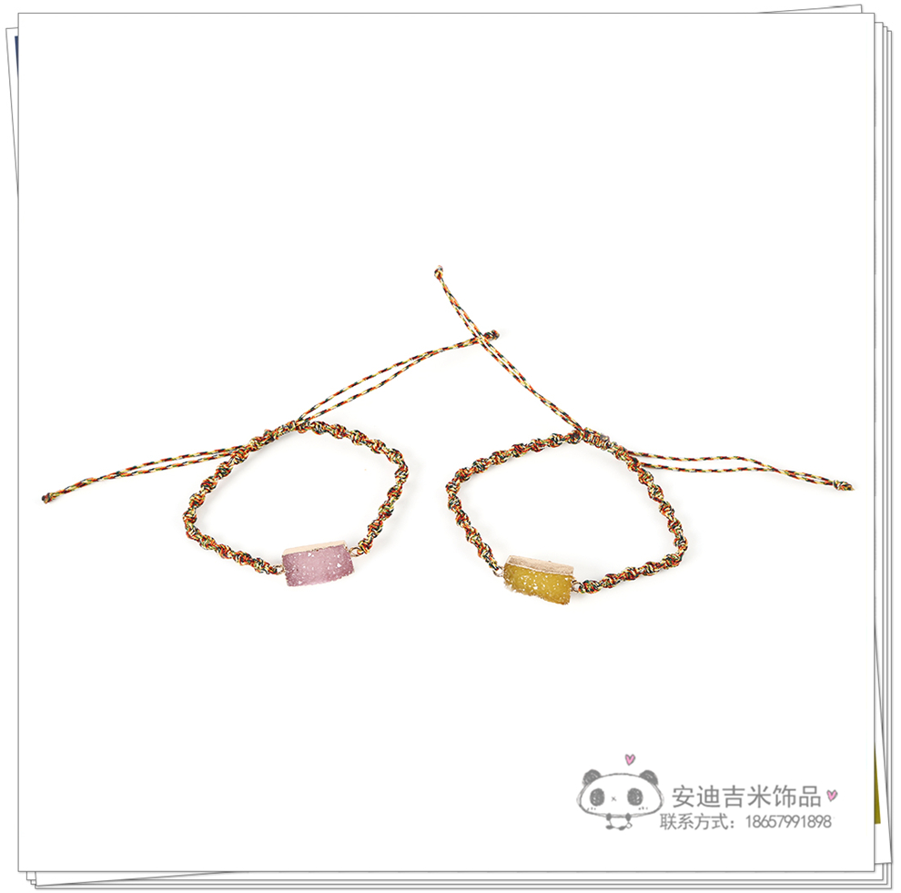 Fashion Simple Zircon Cut Face Crystal Pendant Bracelet Handmade Braided Rope DIY Bracelet Wrist Ring Factory Direct Sales