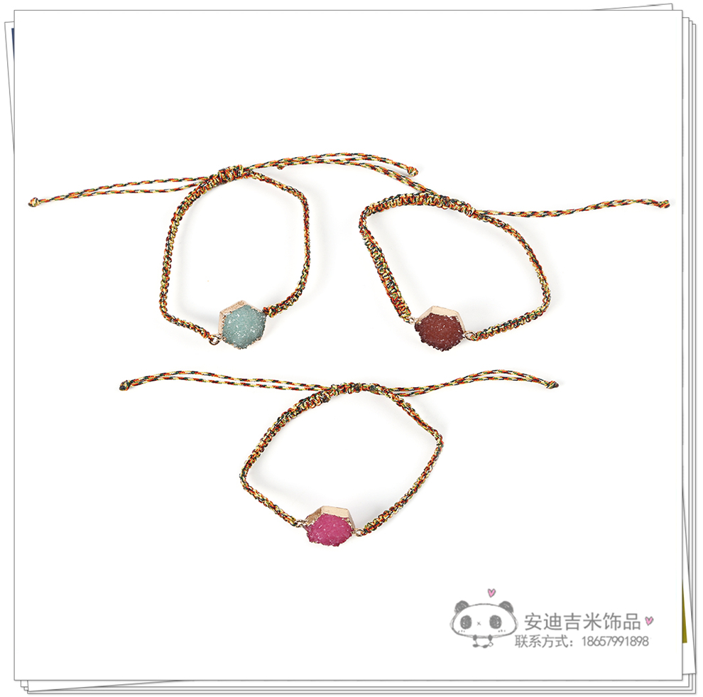 Fashion Simple Zircon Cut Face Crystal Pendant Bracelet Handmade Braided Rope DIY Bracelet Wrist Ring Factory Direct Sales
