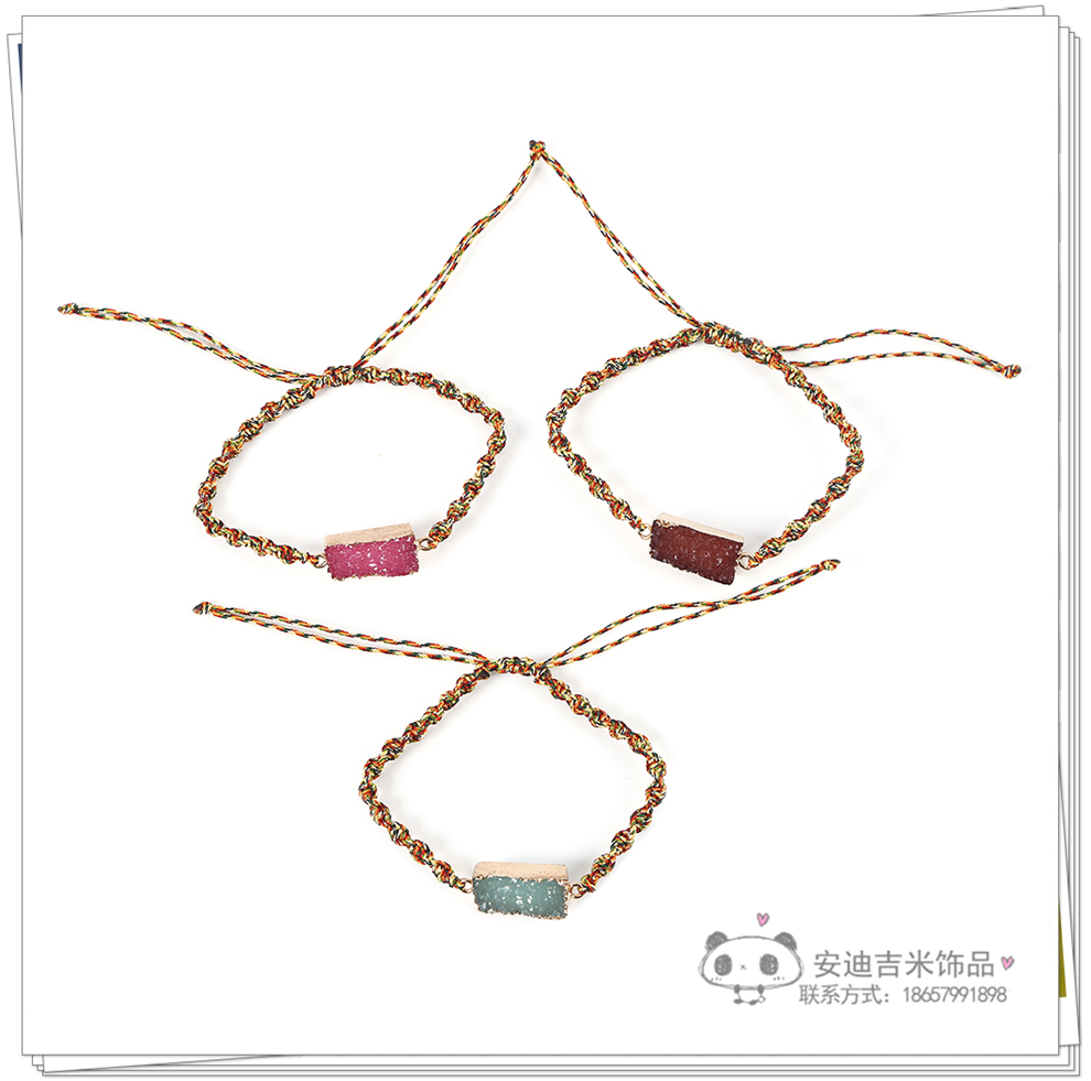 Fashion Simple Zircon Cut Face Crystal Pendant Bracelet Handmade Braided Rope DIY Bracelet Wrist Ring Factory Direct Sales