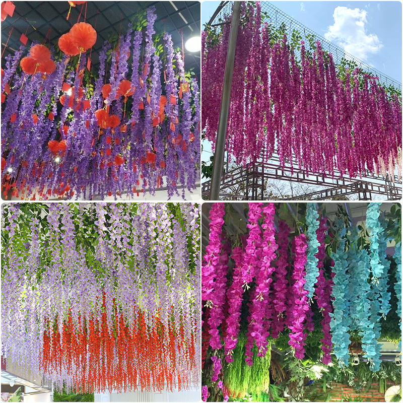 Artificial Flower Indoor Ceiling Decoration Fake Flower for Wedding Corridor Hanging Plastic the Flowers Artificial Plant Wisteria Flower Rattan