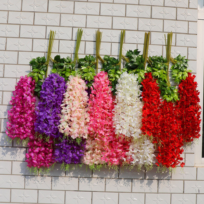Artificial Wisteria Bean Flower String Long Wedding Celebration Decoration Rattan Indoor Ceiling Vine Flowers Violet HANAFUJI Fake Flower