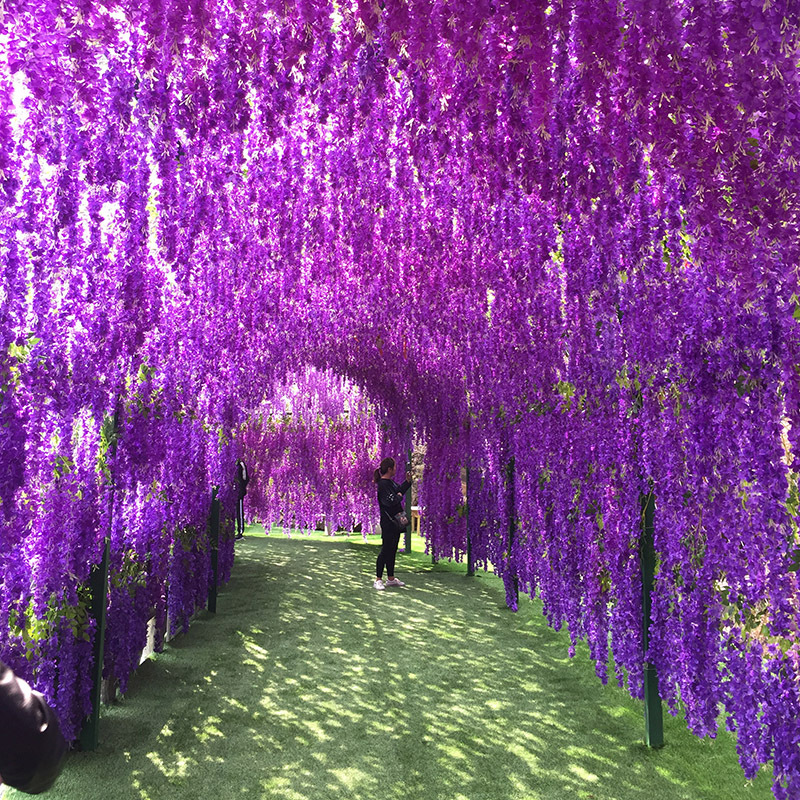 Artificial Wisteria Bean Flower String Long Wedding Celebration Decoration Rattan Indoor Ceiling Vine Flowers Violet HANAFUJI Fake Flower