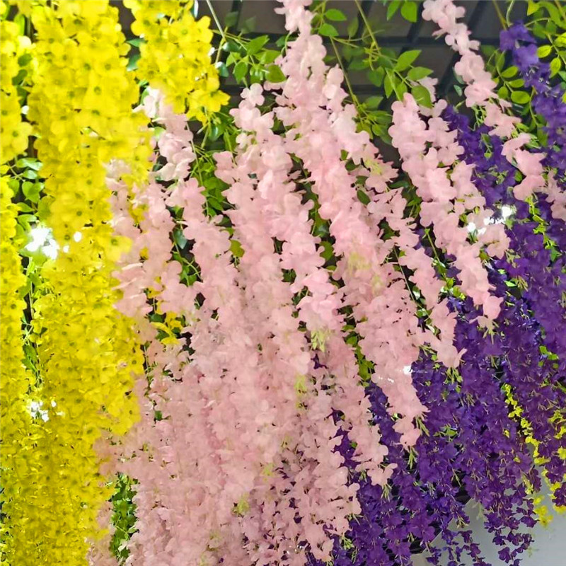 Artificial Wisteria Bean Flower String Long Wedding Celebration Decoration Rattan Indoor Ceiling Vine Flowers Violet HANAFUJI Fake Flower