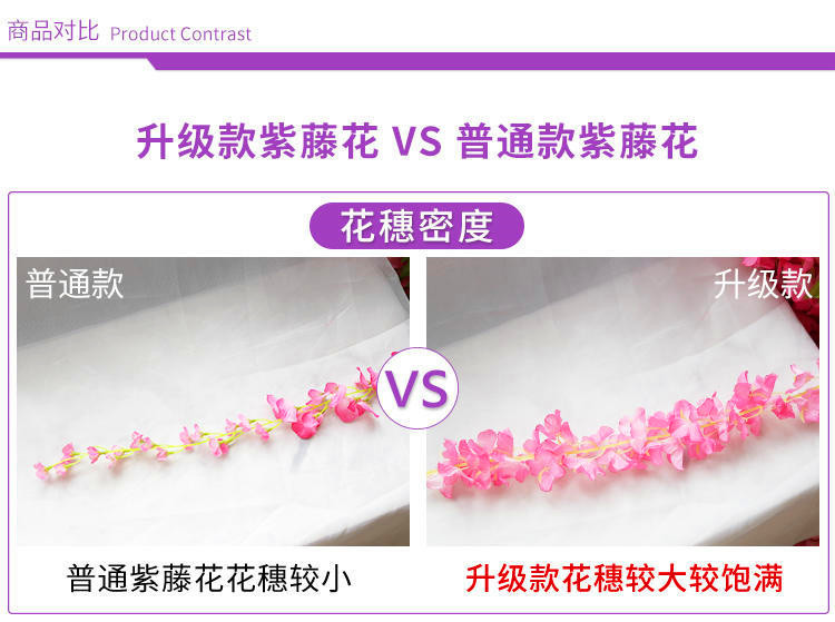 Artificial Wisteria Bean Flower String Long Wedding Celebration Decoration Rattan Indoor Ceiling Vine Flowers Violet HANAFUJI Fake Flower