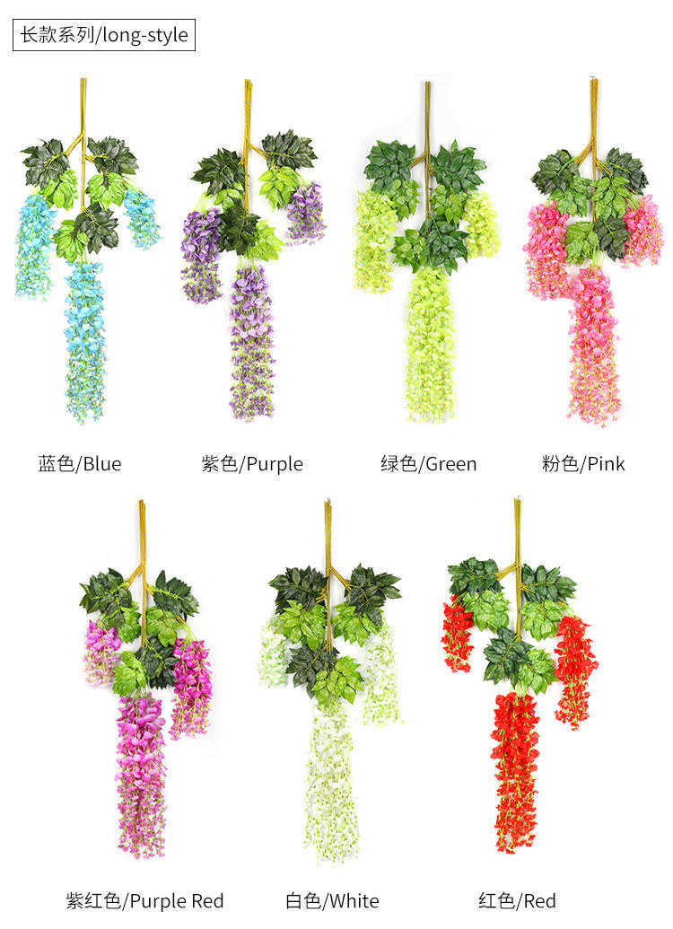 Artificial Wisteria Bean Flower String Long Wedding Celebration Decoration Rattan Indoor Ceiling Vine Flowers Violet HANAFUJI Fake Flower