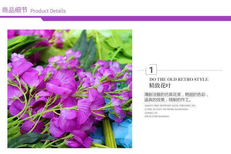 Artificial Wisteria Bean Flower String Long Wedding Celebration Decoration Rattan Indoor Ceiling Vine Flowers Violet HANAFUJI Fake Flower