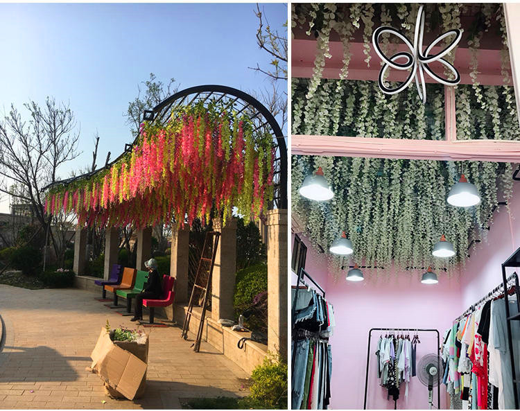 Artificial Wisteria Bean Flower String Long Wedding Celebration Decoration Rattan Indoor Ceiling Vine Flowers Violet HANAFUJI Fake Flower