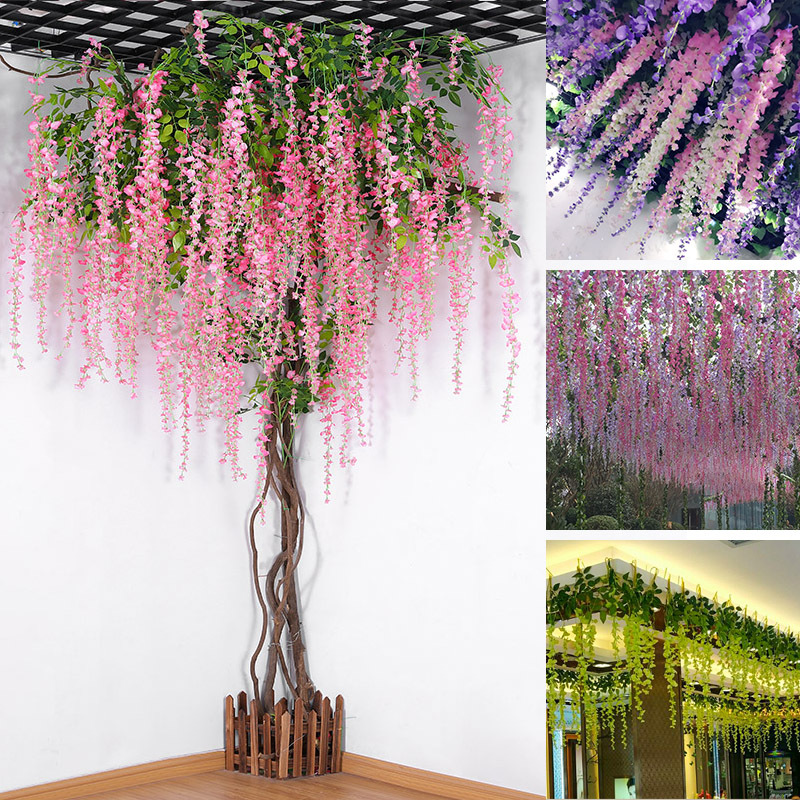 Artificial Wisteria Ceiling Wedding Corridor Ornamental Flower Artificial Flowers Simulation Tofu Pudding the Flowers Indoor Green Leaf and Fake Flower