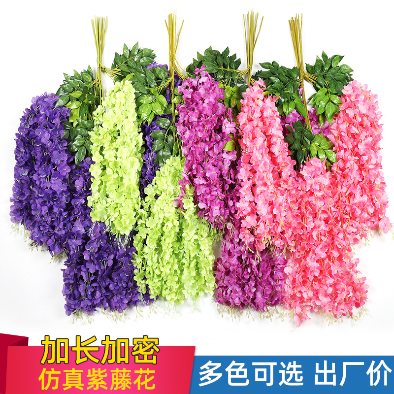 Artificial Wisteria Violet Fake Flower Ceiling Indoor Wedding Decoration Flower Rattan Plastic Flowers Plant Vine Covering