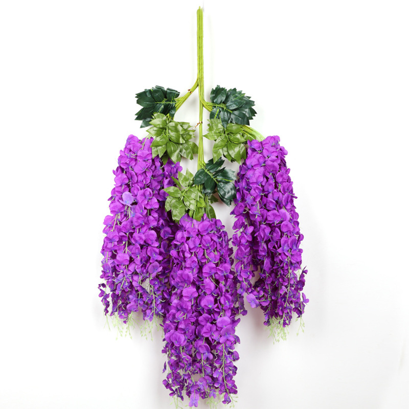 Artificial Wisteria Violet Fake Flower Ceiling Indoor Wedding Decoration Flower Rattan Plastic Flowers Plant Vine Covering