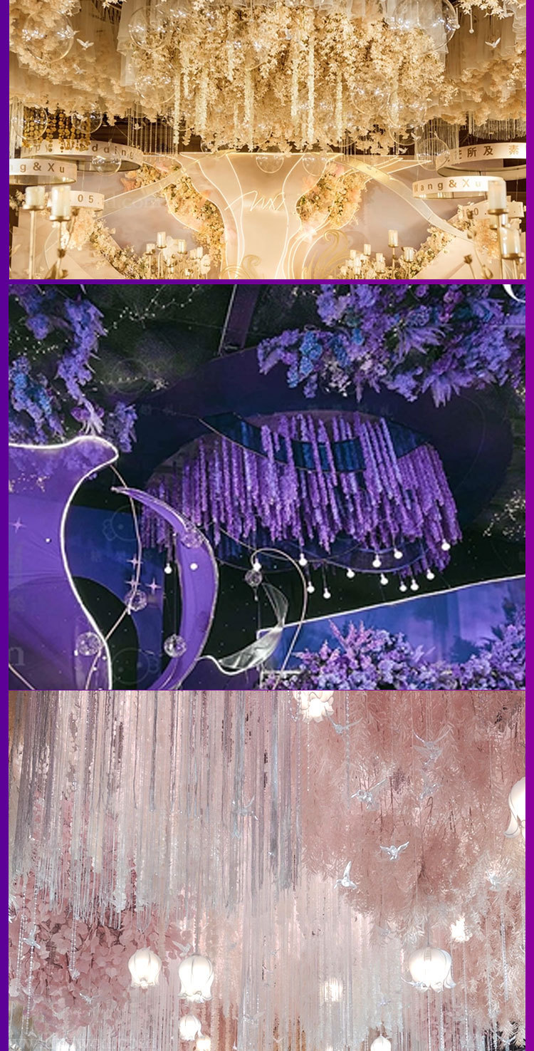 Artificial Wisteria Violet Fake Flower Ceiling Indoor Wedding Decoration Flower Rattan Plastic Flowers Plant Vine Covering