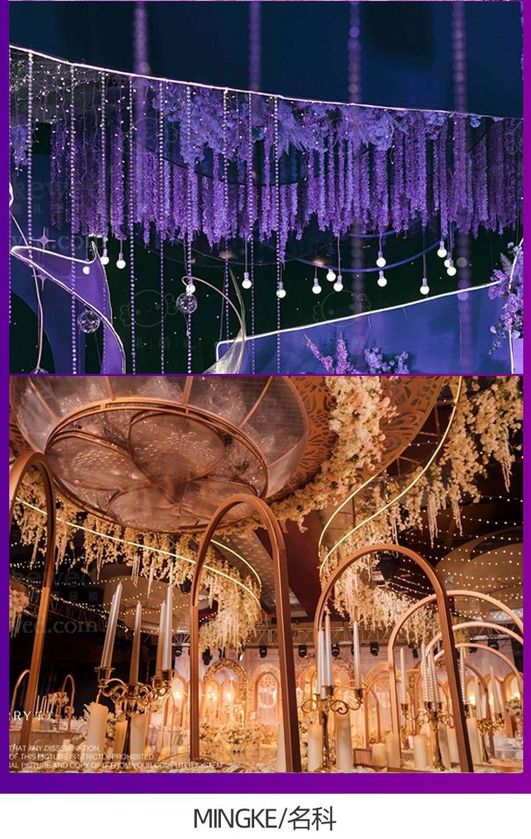 Artificial Wisteria Violet Fake Flower Ceiling Indoor Wedding Decoration Flower Rattan Plastic Flowers Plant Vine Covering