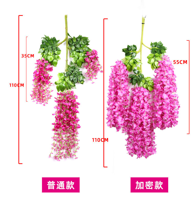 Artificial Wisteria Violet Fake Flower Ceiling Indoor Wedding Decoration Flower Rattan Plastic Flowers Plant Vine Covering