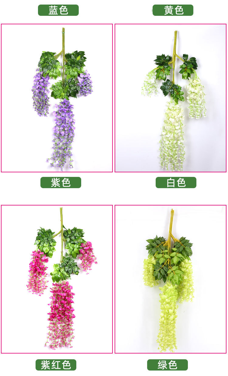 Artificial Wisteria Violet Fake Flower Ceiling Indoor Wedding Decoration Flower Rattan Plastic Flowers Plant Vine Covering