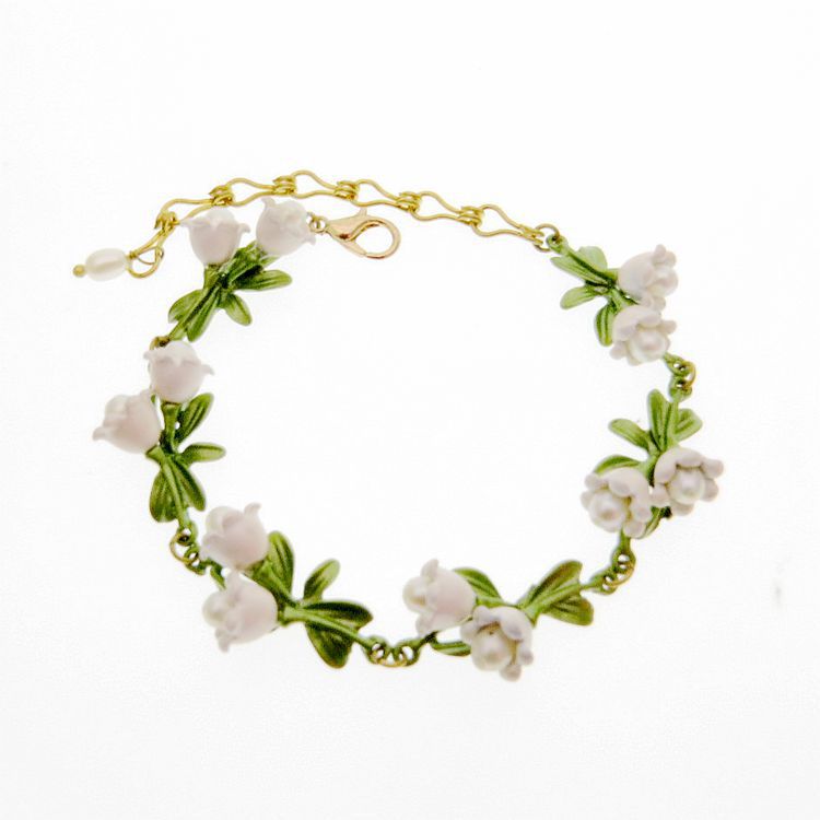 European and American Jewelry AliExpress Green Paint Freshwater Pearl Valley Lily Leaves Anchor Same Style Female Bracelet Wrist Ring