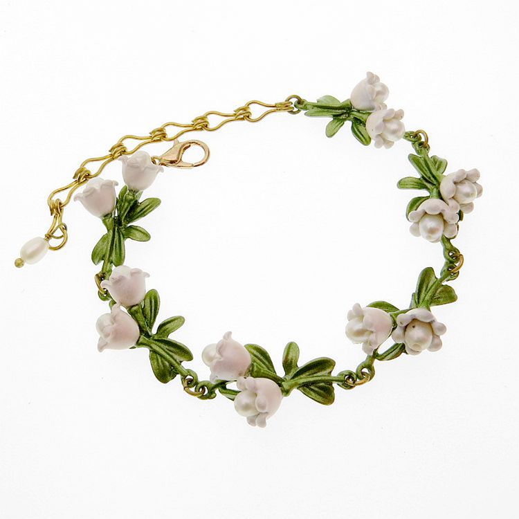 European and American Jewelry AliExpress Green Paint Freshwater Pearl Valley Lily Leaves Anchor Same Style Female Bracelet Wrist Ring