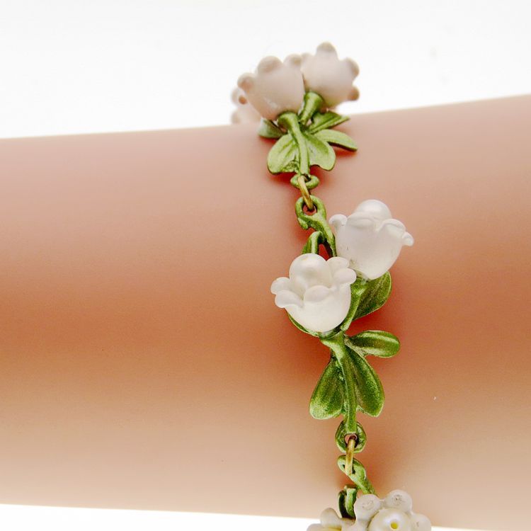 European and American Jewelry AliExpress Green Paint Freshwater Pearl Valley Lily Leaves Anchor Same Style Female Bracelet Wrist Ring
