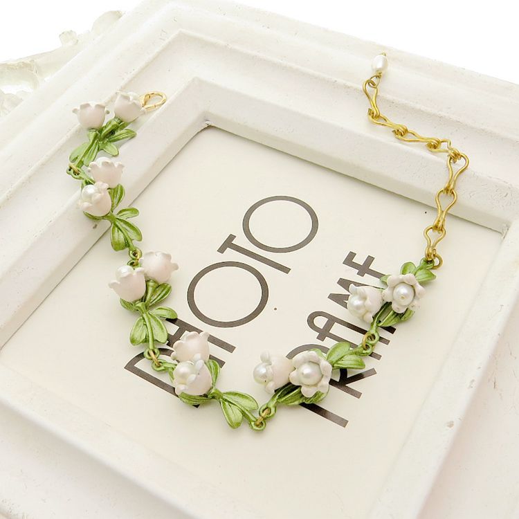 European and American Jewelry AliExpress Green Paint Freshwater Pearl Valley Lily Leaves Anchor Same Style Female Bracelet Wrist Ring European and American Jewelry AliExpress Green Paint Freshwater Pearl Valley Lily Leaves Anchor Same Style Female Bracelet Wrist Ring