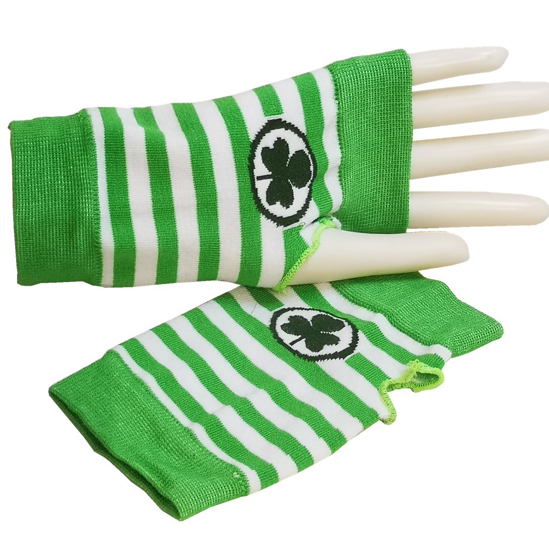 Amazon Spot Irish Day St. Patrick&#039;s Day Clover Gloves Green &amp; White Stripes Party Short Gloves