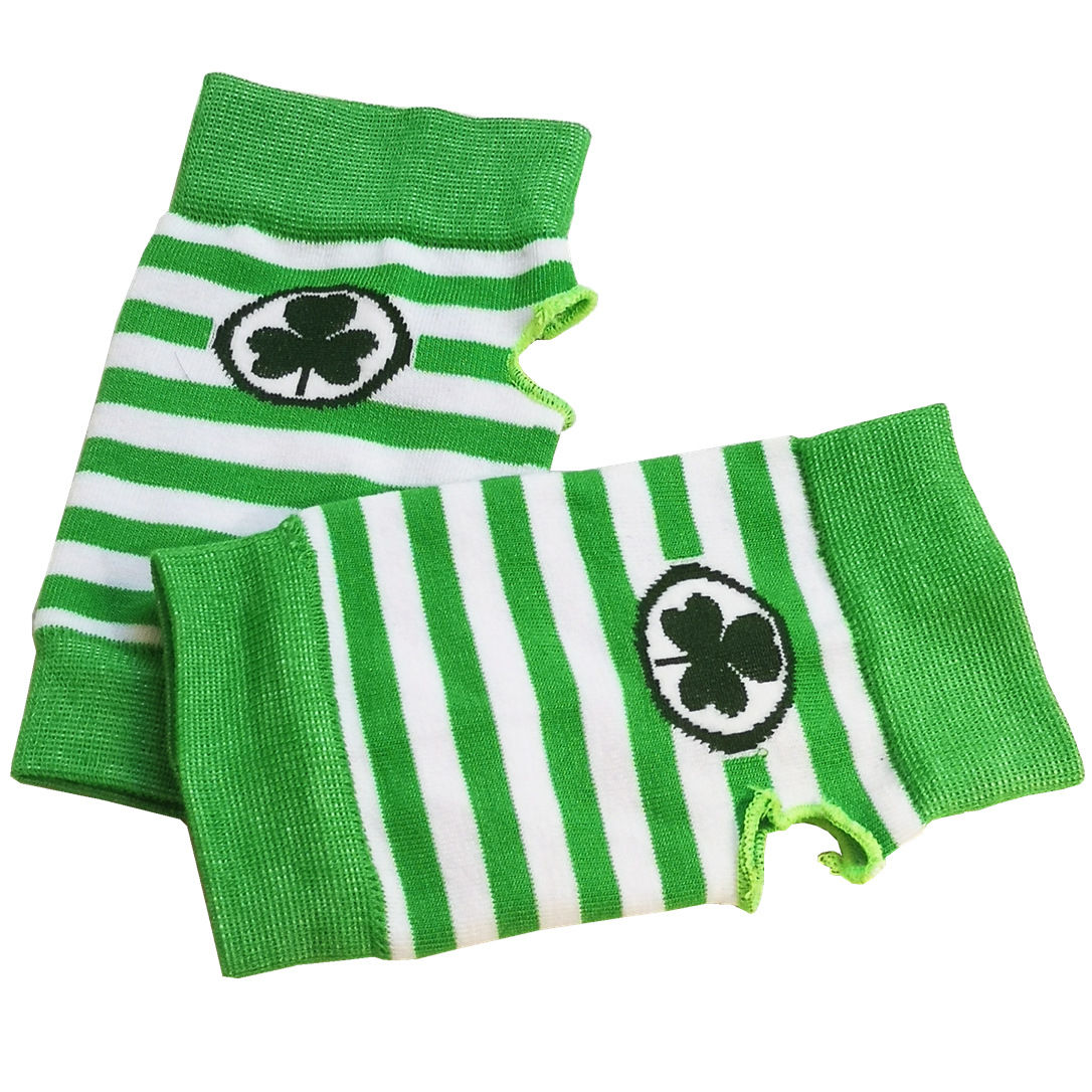 Amazon Spot Irish Day St. Patrick's Day Clover Gloves Green & White Stripes Party Short Gloves