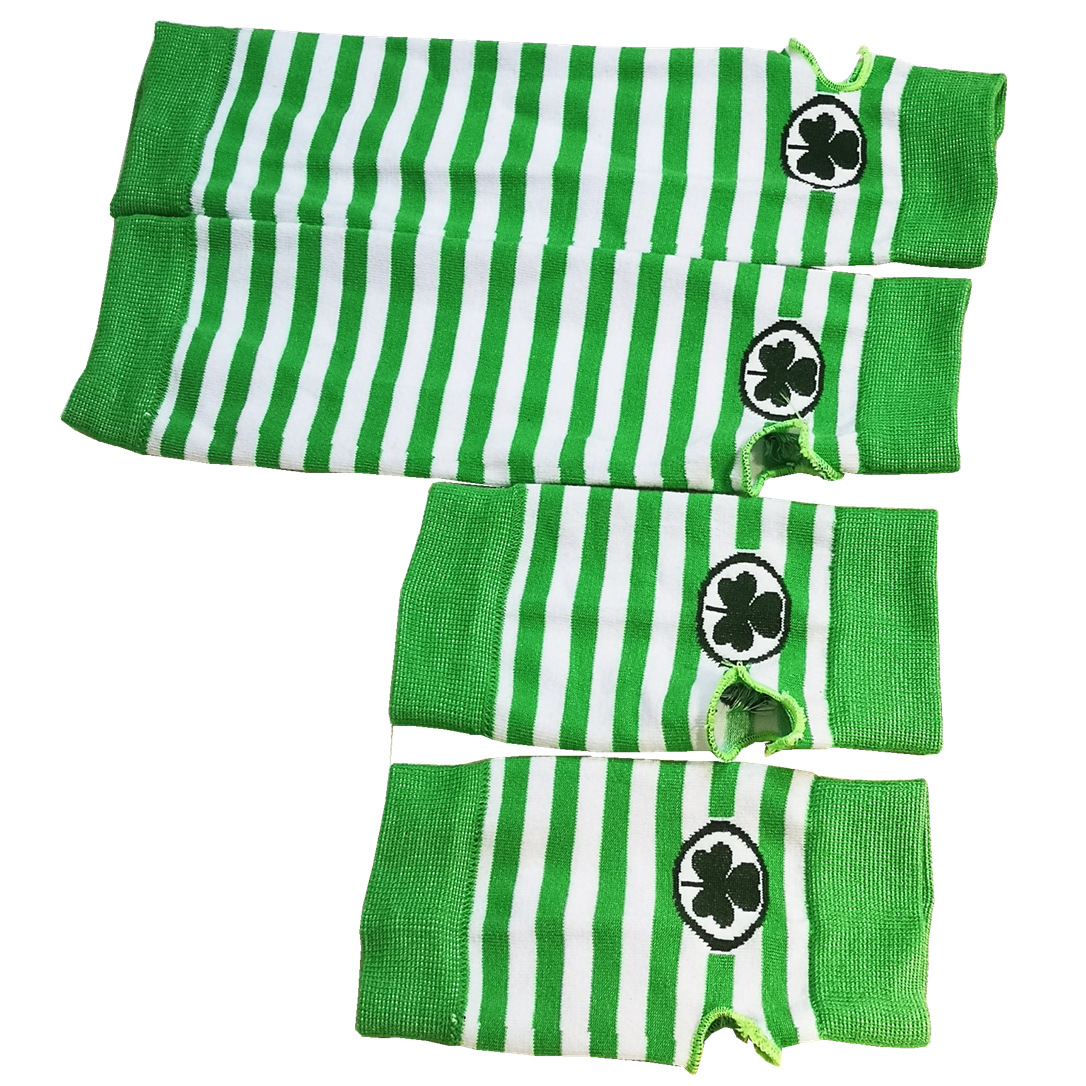 Amazon Spot Irish Day St. Patrick's Day Clover Gloves Green & White Stripes Party Short Gloves