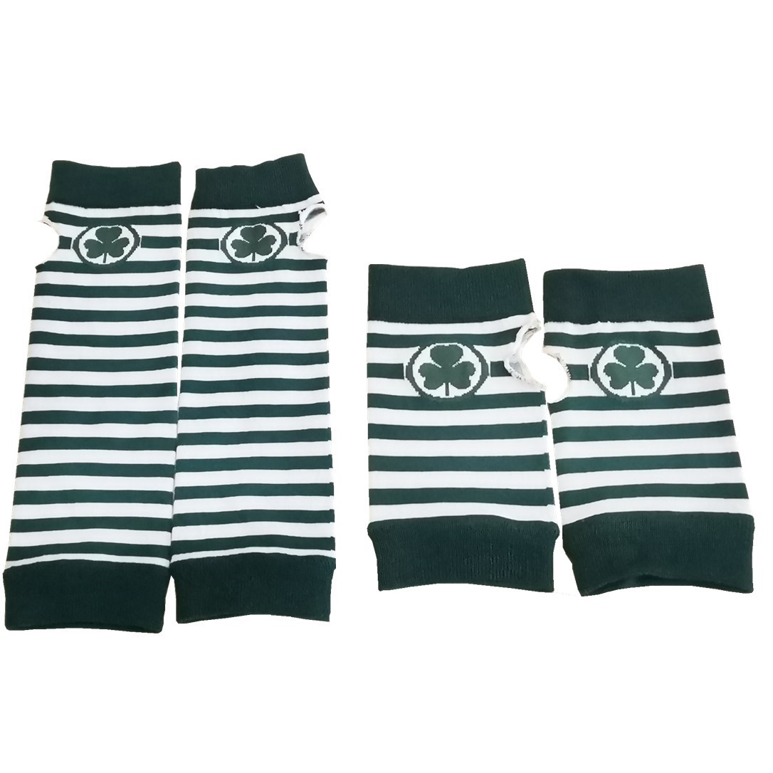 Amazon Spot Irish Day St. Patrick's Day Clover Gloves Green & White Stripes Party Short Gloves