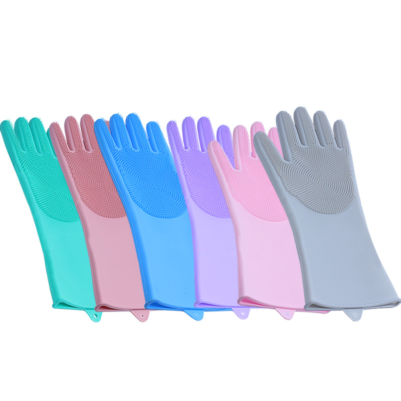 Magic Silicone Dishwashing Gloves Female Household Bowl Washing Protective Gloves Kitchen Cleaning Household Anti-Freezing Laundry and Vegetable Washing