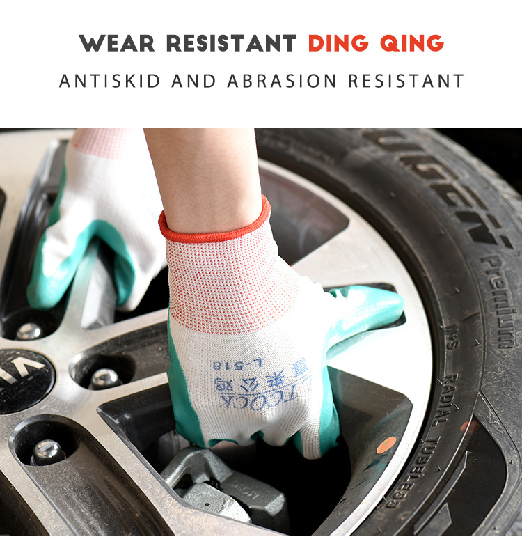 Wear-Resistant Non-Slip Dipped Nylon Gloves Thirteen-Needle Nitrile Blue Nitrile Coated Dingting Wholesale Nylon Gloves
