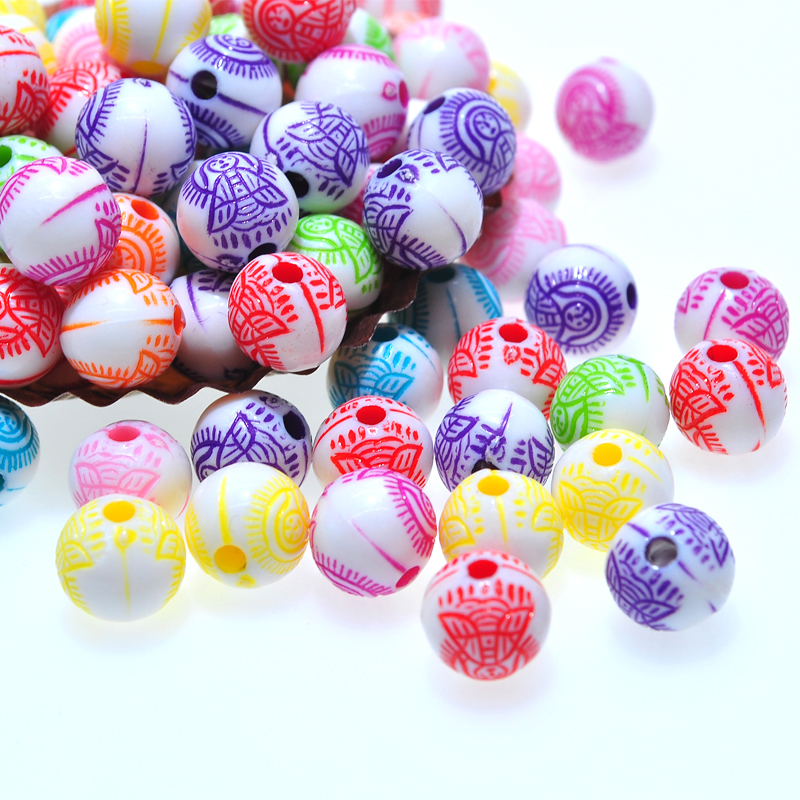Music Festival Scattered Beads Acrylic Beads 8mm round White Background Color Guanyin Beads Colorful Beads Bracelet Wrist Ring Beaded