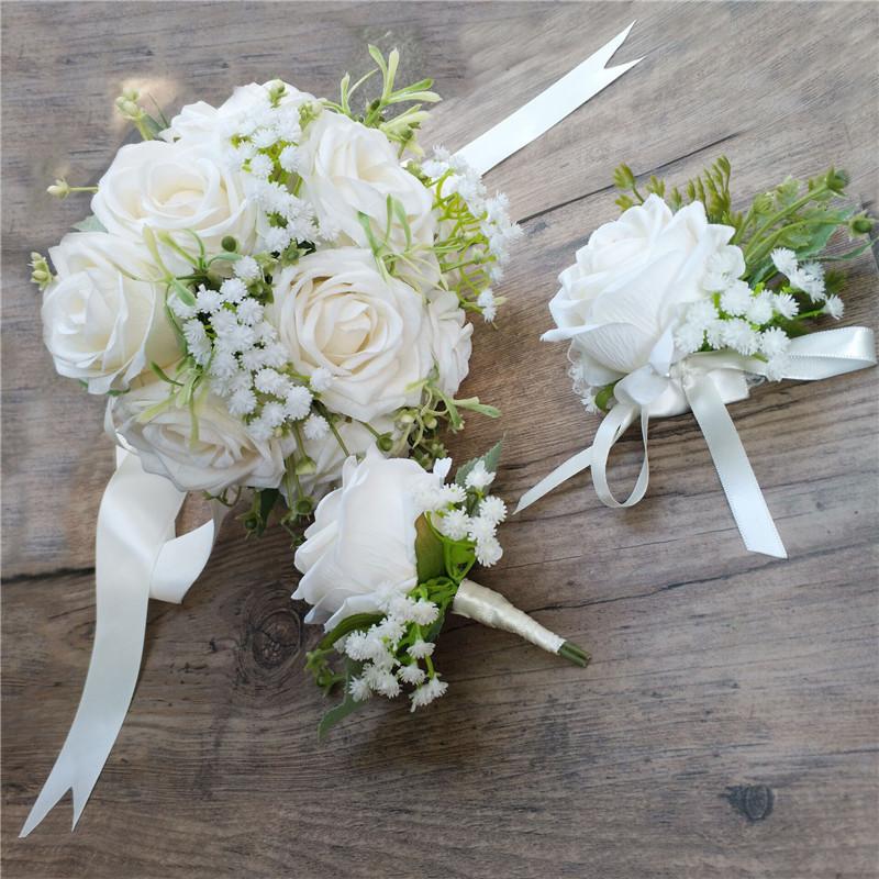 Bride and Groom Brooch Pin Corsage Banquet Pin AliExpress Amazon Bridal Bouquet Wrist Flower Bridesmaid Best Man