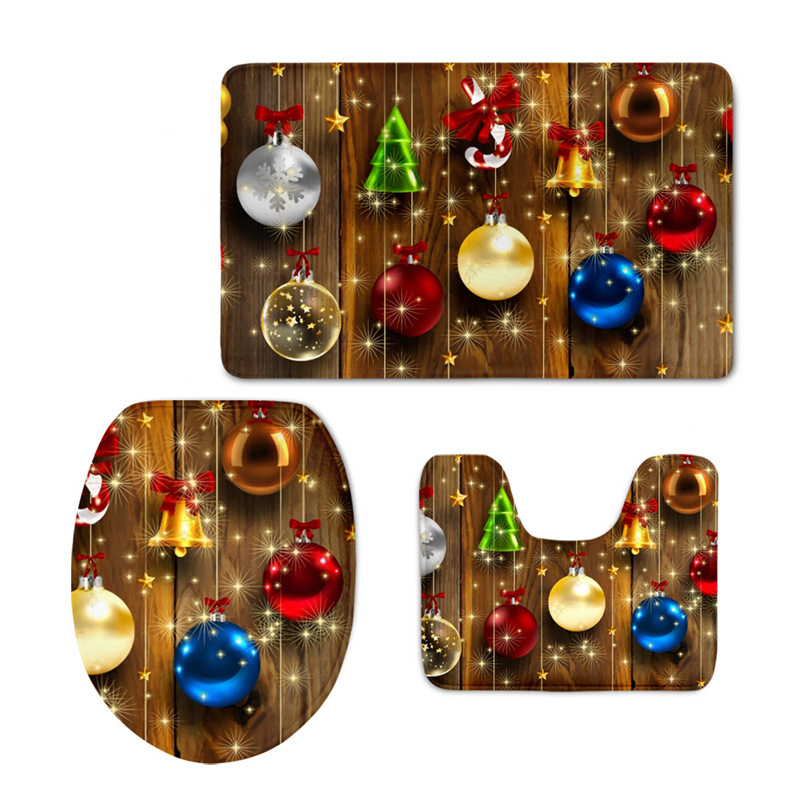Europe and America Cross Border Flannel Toilet Cover Set Pattern Custom Christmas Hat Printing Toilet Foot Mat Three-Piece Set
